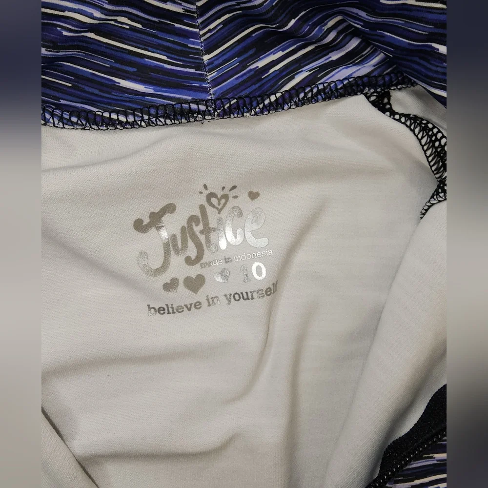 Girls 10 Justice Blue and White Striped Quarter-Zip Sweatshirt